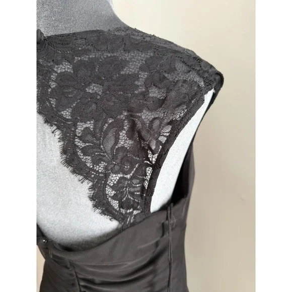 Vintage Black Open Back Lace Goth Dress Y2K Draped Neck Midi 90's 6 Romantic - Picture 9 of 15